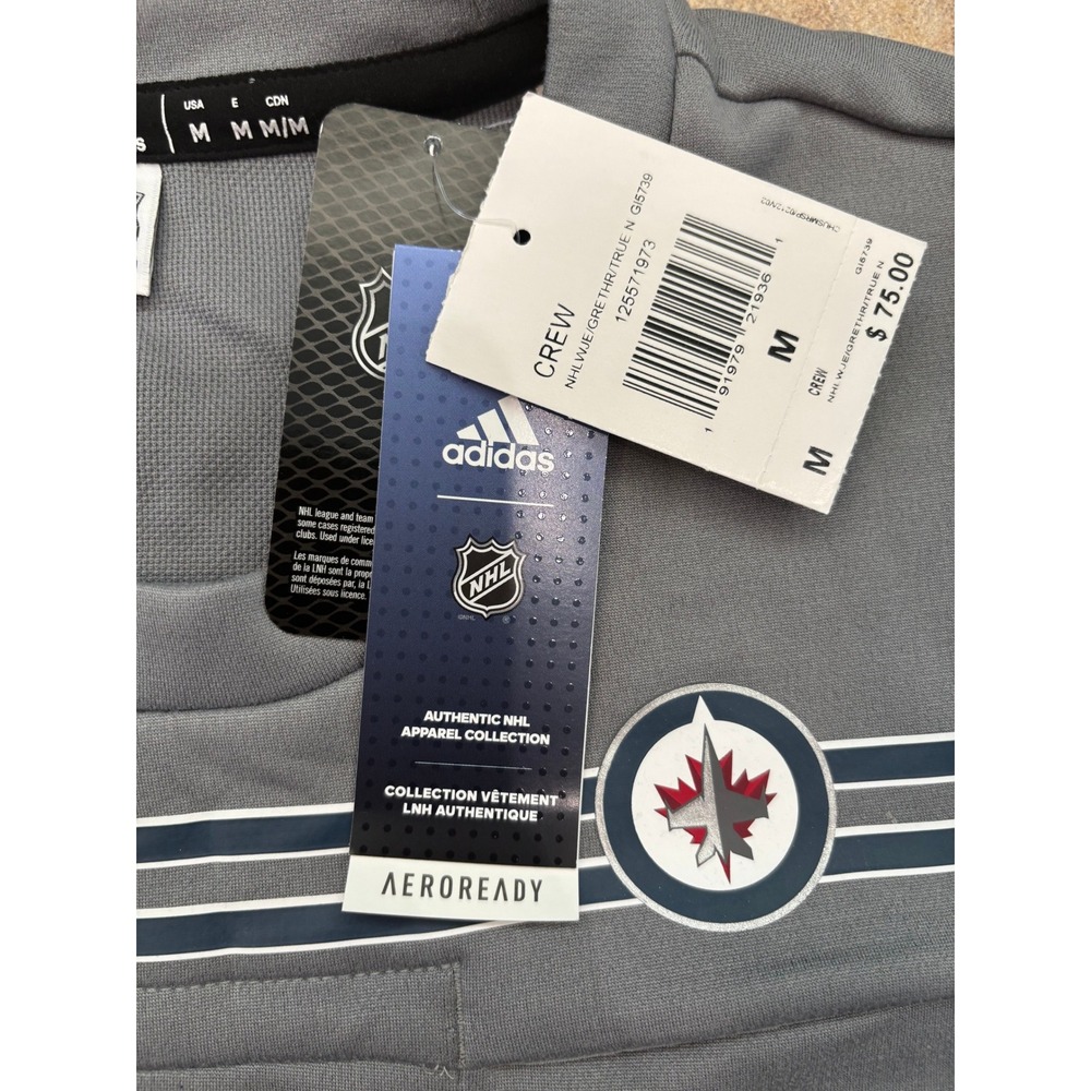 Adidas Winnipeg Jets NHL Aeroready Crewneck Sweatshirt Mens Medium Grey GI5739 - Picture 5 of 8